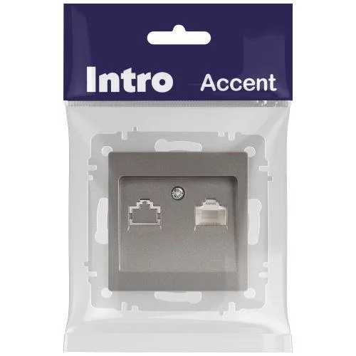 Розетка компьютерная 1-м СП Accent 6-303-09 RJ45 IP20 титан Intro 