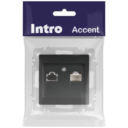 Розетка компьютерная 1-м СП Accent 6-303-05 RJ45 IP20 антрацит Intro 