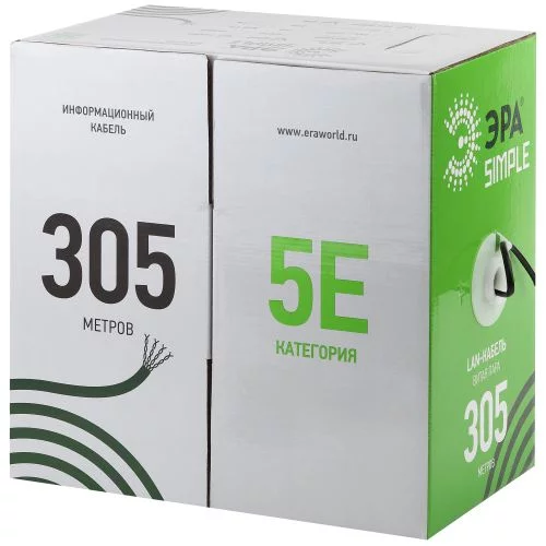 Кабель витая пара U/UTP кат.5E 4х2х24AWG solid CCA PVC Simple сер. (м) UL-4-PVC-A Эра 