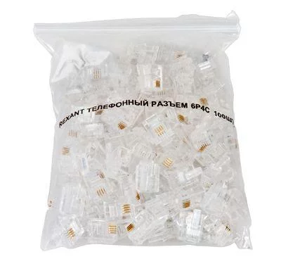 Разъем телефонный RJ-14 6P4C (уп.100шт) Rexant 