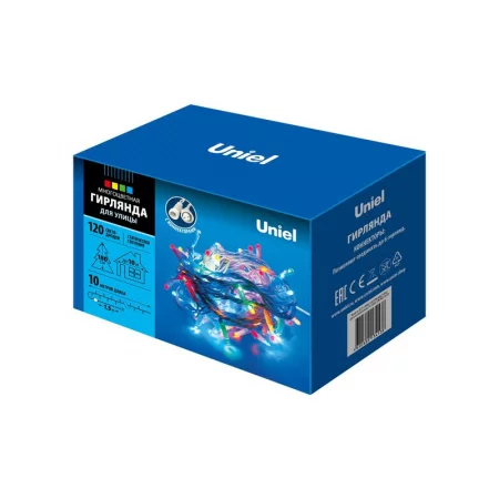 Гирлянда LED со статическим свечением ULD-S1000-120/SWK MULTI IP67 10м соедин. 120 диодов разноцвет. свет провод бел. Uniel 