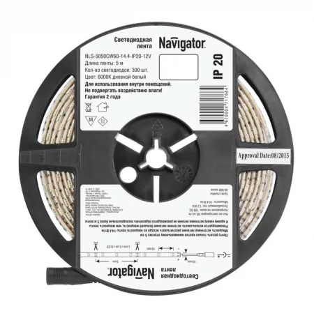 Лента светодиодная 71 768 NLS-5050CW60-14.4-IP20-12V R5 14.4Вт/м (уп.5м) Navigator 