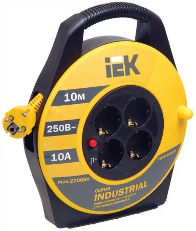 Удлинитель на катушке 4х10м с заземл. 10А IP20 Industrial УК10 3х1 термозащита IEK 