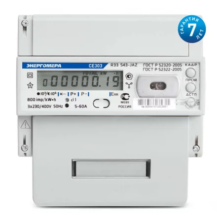 Счетчик СЕ 303 R33 746-JAZ 3ф 5-100А 230В 1/1 класс точн. многотариф.; оптопорт RS485 Моск. вр. Энергомера 
