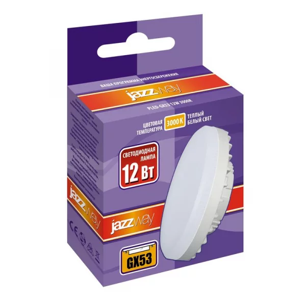 Лампа светодиодная PLED-GX53 12Вт таблетка матовая 3000К тепл. бел. GX53 980лм 230В JazzWay 