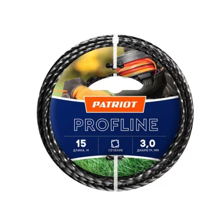 Леска Profline D3.0мм L15м (скрученный квадрат) 300-15-5 на пластиковой обойме черн. PATRIOT 