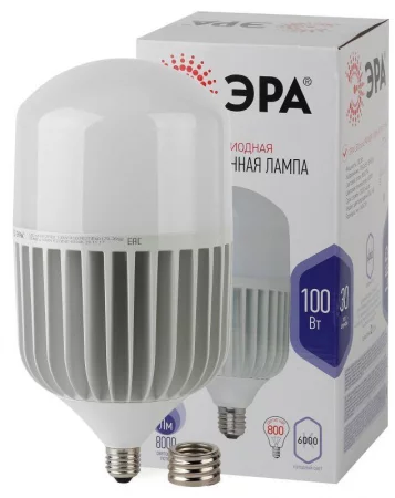 Лампа светодиодная высокомощная STD LED POWER T160-100W-6500-E27/E40 100Вт T160 колокол 6500К нейтр. бел. E27/E40 (переходник в компл.) 8000лм Эра 