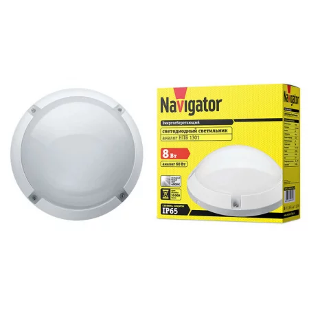 Светильник светодиодный 94 829 NBL-PR1-8-4K-WH-IP65-LED 8Вт 4000К IP65 ЖКХ поликарбонат круг бел. (аналог НПП) Navigator 