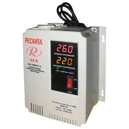 Стабилизатор напряжения АСН-2000 Н/1-Ц Lux 1ф 2кВт IP20 настен. релейный с двумя розетками Ресанта 