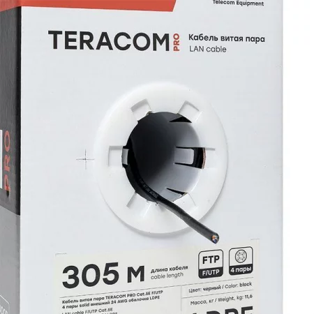 Кабель витая пара F/UTP кат.5E 4 пары 24 AWG solid внешн. LDPE черн. (м) TERACOM PRO EKF 