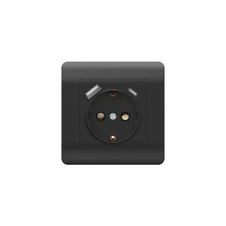 Розетка NEW3-E 16А с заземл. защ. шторки с 2-мя заряд. устройствами USB A+C 5В/2.1А черн. CHINT 