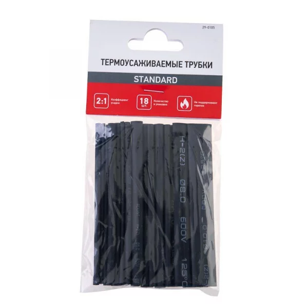 Набор трубок термоусадочных №5 STANDARD ТУТ нг (уп.18шт по 10см) Rexant 