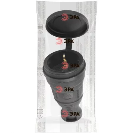 Разъем прямой 16А IP44 с заземл. каучук. черн. R8-B-IP44 Эра 