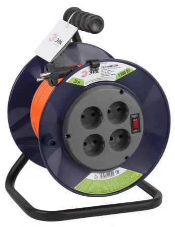 Удлинитель на пластик. катушке 4х20м без заземл. 6А IP20 RPx-4s-2х0.75-20m ПВС 2х0.75 Эра 