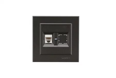 Розетка компьютерная+гнездо СП Karea 16А IP20 CAT 5 дым. металлик Makel 