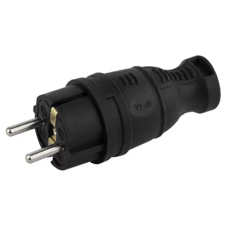 Вилка прямая 16А IP44 с заземл. каучук. черн. V8-B-IP44 Эра 