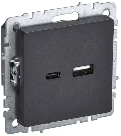 Розетка BRITE USB A+C 18Вт РЮ11-1-БрЧ механизм черн. IEK 