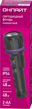 Фонарь светодиодный ручной 90 862 OPT-R01-2AA пласт.+рез.1LEDх0.5 Вт 1реж. 40лм IP54 ОНЛАЙТ 