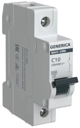 Выключатель автоматический модульный 1п C 10А 4.5кА ВА47-29М GENERICA 