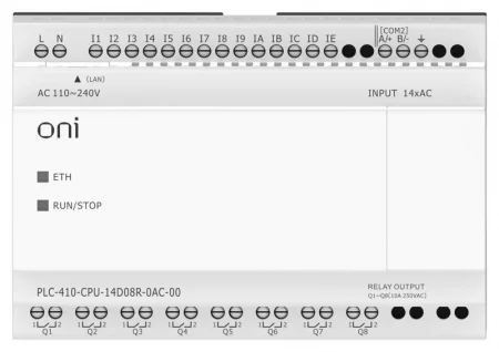 Модуль ЦПУ ПЛК 410 14 DI 8 RO 220В AC с Ethernet портом без экрана ONI 