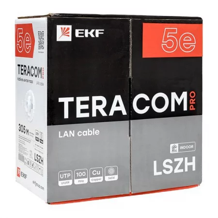 Кабель витая пара U/UTP кат.5E 4 пары 24 AWG solid LSZH нг(А)-HF сер. (м) TERACOM PRO EKF 