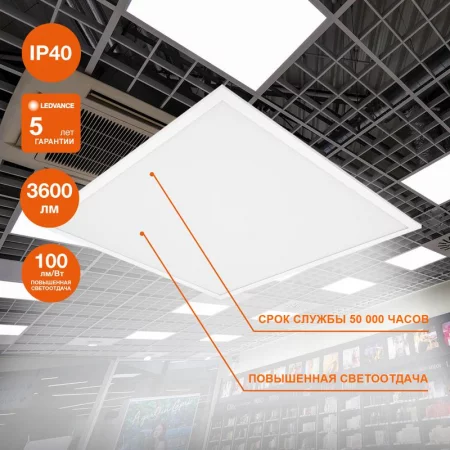 Светильник светодиодный ECO CLASS PANEL 600 36W 865 36Вт 6500К IP40 3600лм 595х595х32мм ДВО встраив. опал панель (аналог ЛВО 4х18) LEDVANCE 