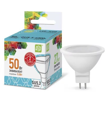 Лампа светодиодная LED-JCDR-standard 5.5Вт 4000К бел. GU5.3 495лм 160-260В ASD 