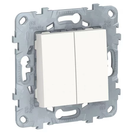Переключатель 2-кл. 2мод. СП Unica New IP21 (2х(сх. 6)) 250В 10AX бел. SchE 