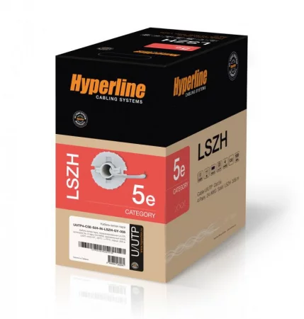 Кабель витая пара U/UTP кат.5E 4х2х24AWG solid LSZH нг(А)-HF UUTP4-C5E-S24-IN-LSZH-GY-305 сер. (м) Hyperline 