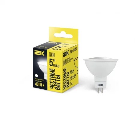 Лампа светодиодная 5Вт MR16 софит 4000К нейтр. бел. GU5.3 450лм 230-240В IEK 