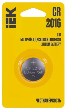 Элемент питания дисковый литиевый CR2016 (блист.1шт) IEK 
