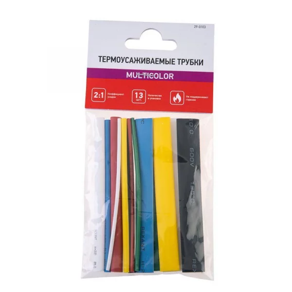 Набор трубок термоусадочных №3 MULTICOLOR ТУТ нг (уп.13шт по10см) Rexant 