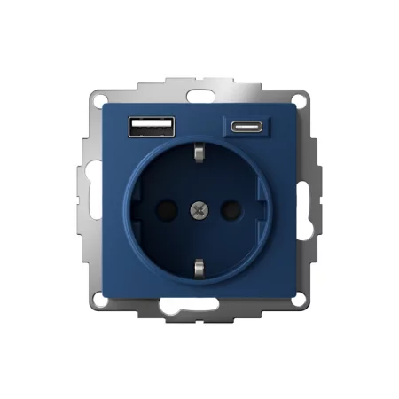 Розетка AtlasDesign 16А с 2-мя заряд. устройствами USB тип A+C 5В/2.4А/3.0А 2х5В/1.5А механизм аквамарин SE 