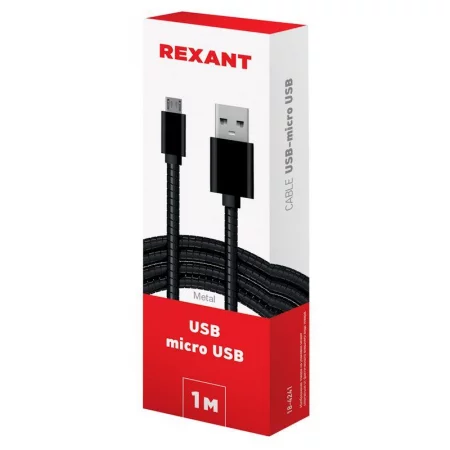 Кабель USB microUSB шнур в металлической оплетке серебристый Rexant 