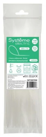 Стяжка кабельная 300х7.6 бел. (уп.100шт) SE 