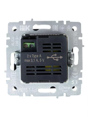 Розетка BRITE USB A+A 3.1А РЮ10-1-БрГ механизм графит IEK 