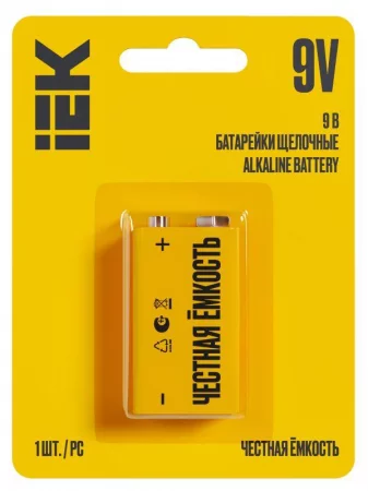 Элемент питания алкалиновый "крона" 6LR61 9В Alkaline (блист.1шт) IEK 