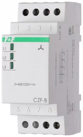 Реле контроля фаз CZF-B (3х400/230+N 8А 1перекл. IP20 монтаж на DIN-рейке) F&F 