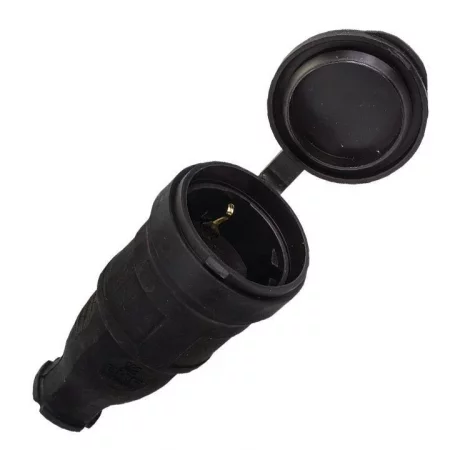 Розетка переносная 16А IP44 230В 2P+PE с защ. крышкой каучук Basic EKF 