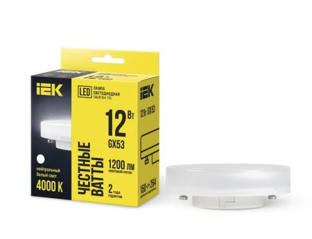 Лампа светодиодная 12Вт T75 таблетка 4000К нейтр. бел. GX53 230В IEK 