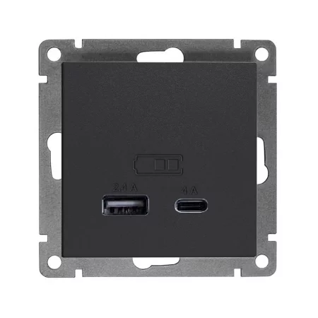 Розетка 2-м USB СП Афина тип А+С 5В 1х2.4А 2х4А механизм графит Universal 