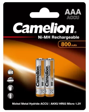 Аккумулятор AAA/R03 800мА.ч NI-MN BP-2 металлик (блист.2шт) Camelion 
