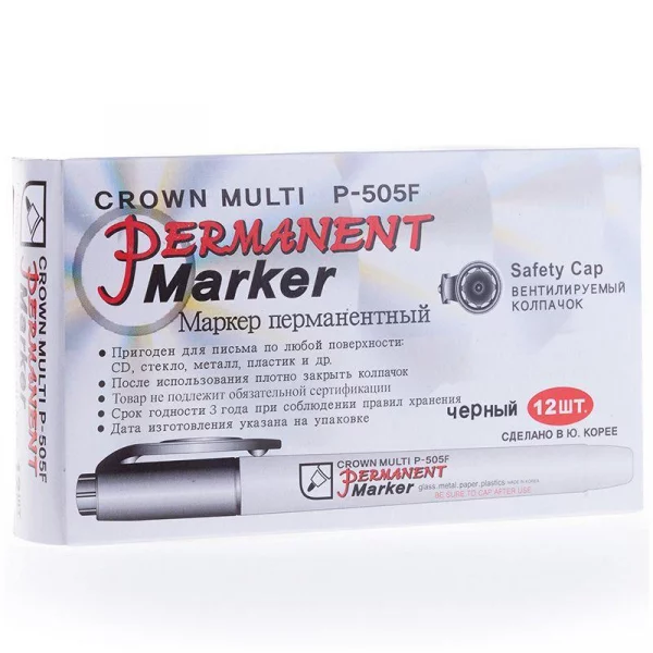 Маркер перманентный "Multi Marker Super Slim" 1мм пулевидный черн. Crown 