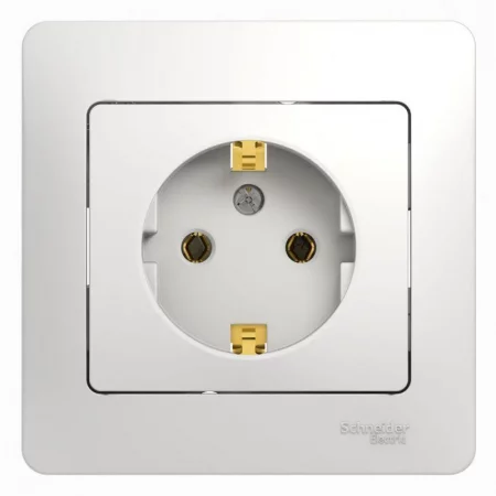 Розетка 1-м СП Glossa 16А IP20 с заземл. в сборе бел. SE 