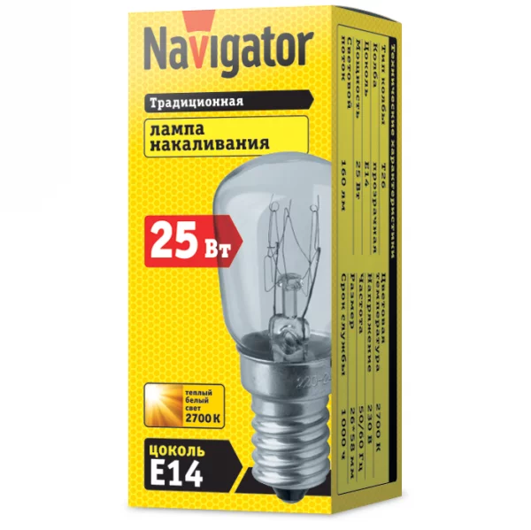 Лампа накаливания 61 204 NI-T26-25-230-E14-CL Navigator 