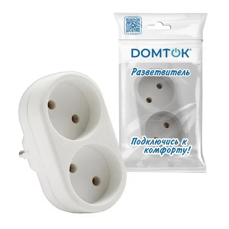 Разветвитель 2-м без заземл. 10А 2200Вт 250В плоский бел. DОМТОК 