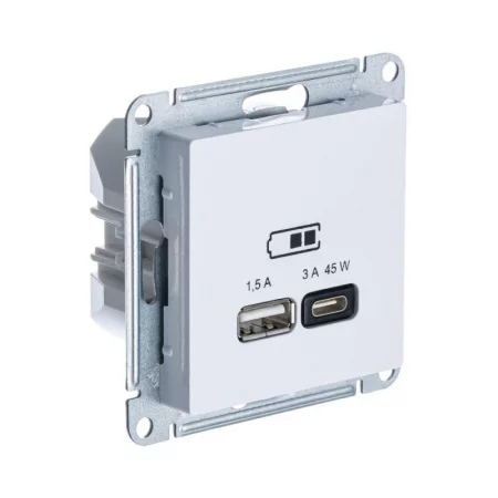 Розетка USB AtlasDesign тип A+C 45Вт высокоскор. ЗУ QC PD механизм лотос SE 