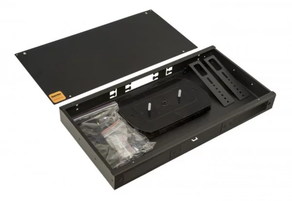 Бокс оптический FO-19R-1U-3хSLT-W140H42-24UN-BK универс. 19дюйм от 8 до 24 портов (SC duplex LC ST FC) (со спайс. пласт. без пигтейлов. и прох. адапт.) 1U черн. Hyperline 