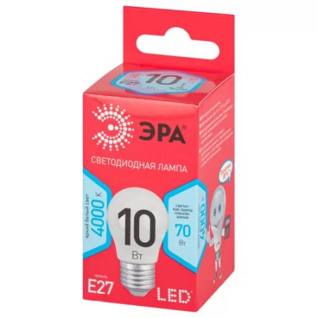Лампа светодиодная RED LINE LED P45-10W-840-E27 R 10Вт P45 шар 4000К нейтр. бел. E27 Эра 