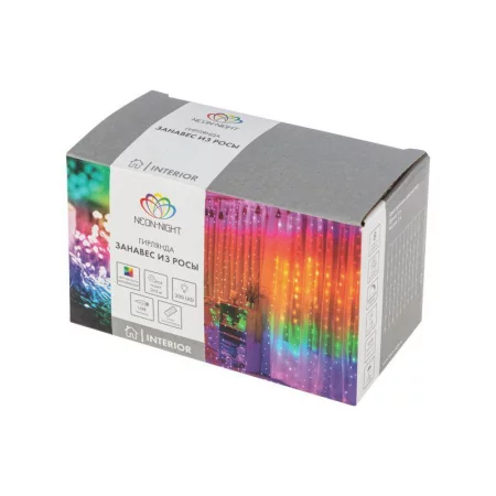 Гирлянда светодиодный занавес из росы 3х3м 300 LED IP20 USB + пульт управления с крючками для крепления мультиколор Neon-Night 